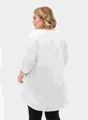 3/4 ærmet tunika i bomuld, Bright White, Model image number 1