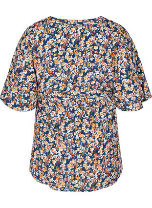 Printet viskose tunika med bindebånd, Amberglow Flowers, Packshot image number 1