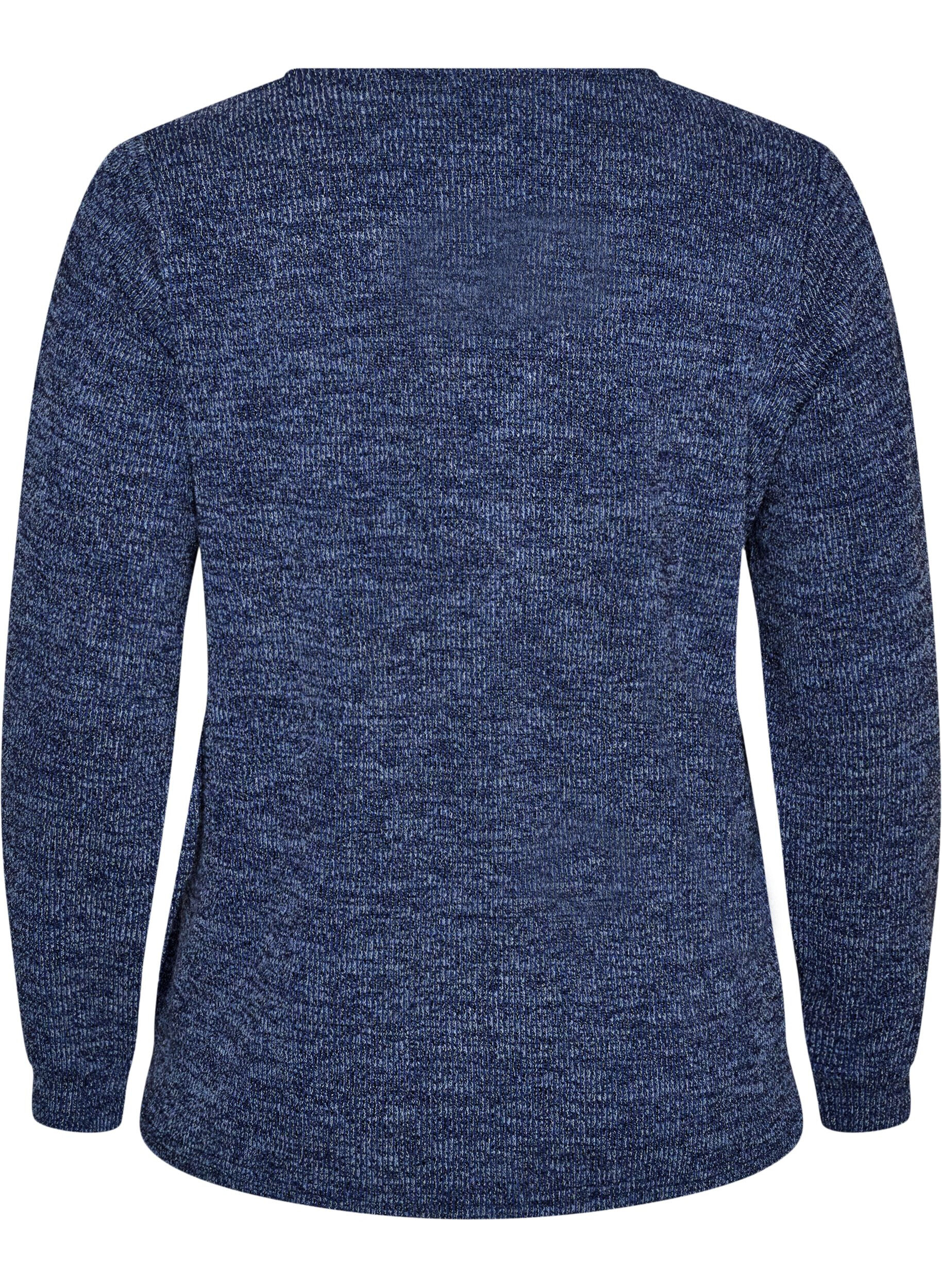 ZizziJerseybluse med V-hals og lange &aelig;rmer, Bl&aring;, Packshot image number 1