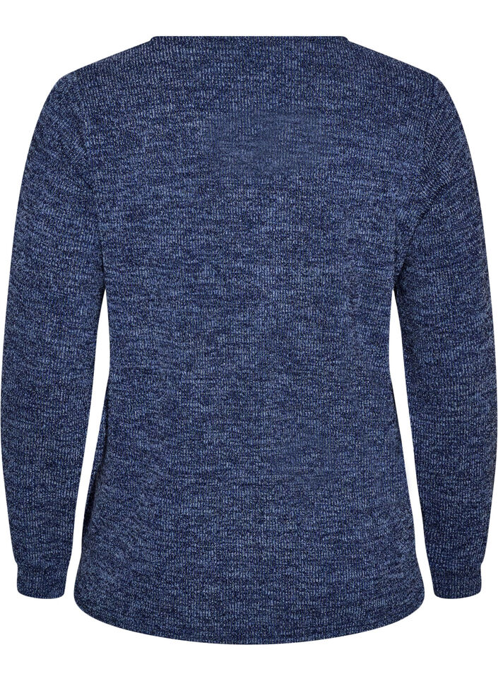Jerseybluse med V-hals og lange &aelig;rmer, Bl&aring;, Packshot image number 1