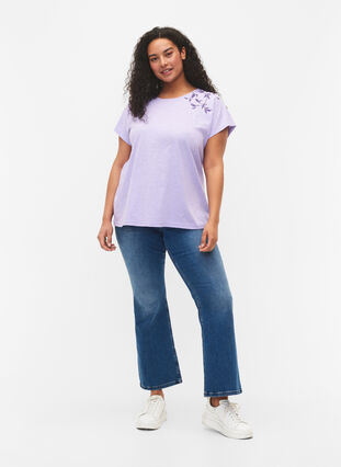 Bomulds t-shirt med blad print, Lavender C Leaf, Model image number 2