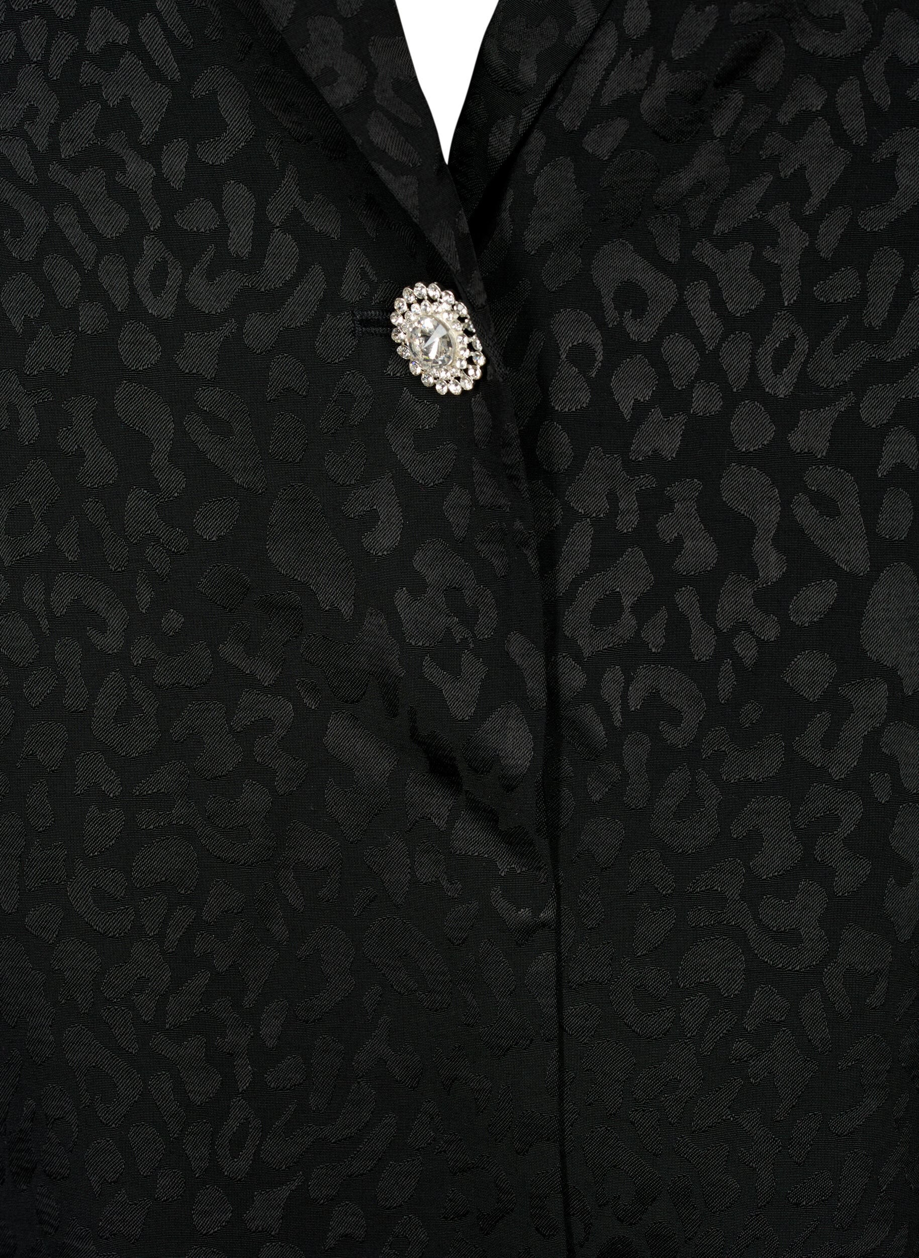 Zizzi Tone-i-tone jacquard blazer i viskose, Black, Packshot image number 2