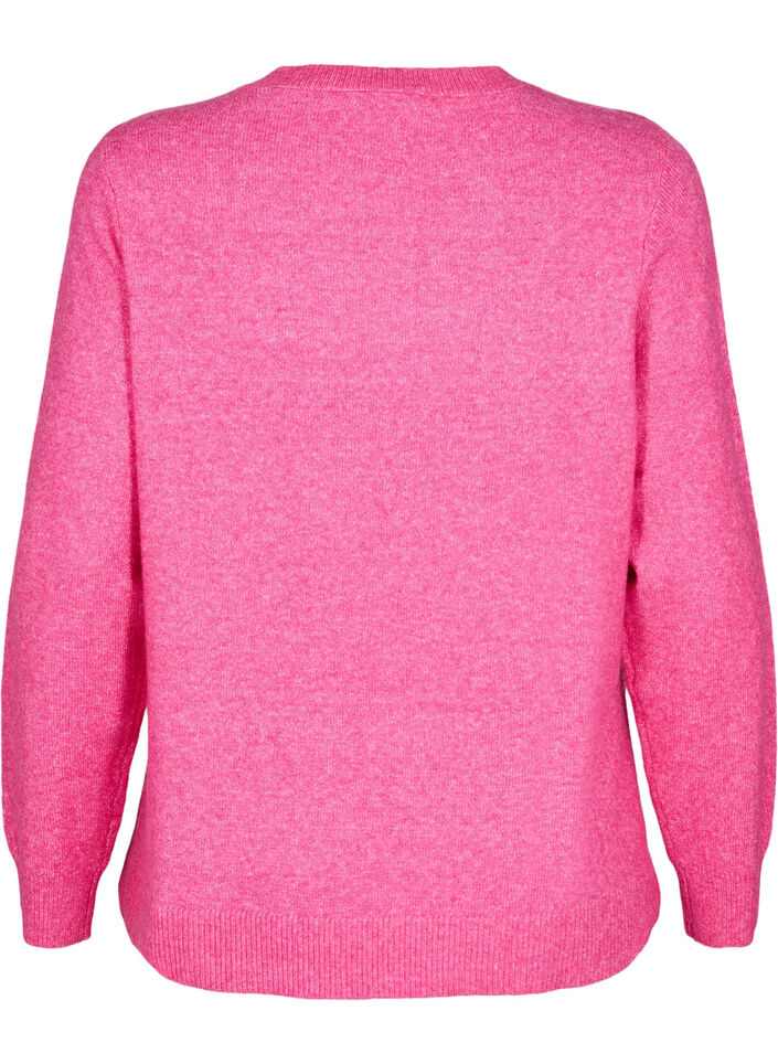 Strikbluse med uld og slidser, Raspberry Rose Mel., Packshot image number 1