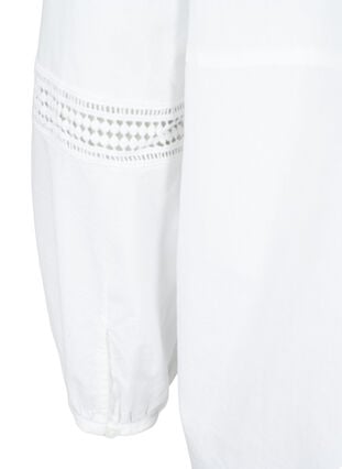 Skjorte med flæsekrave og crochetbånd, Bright White, Packshot image number 3