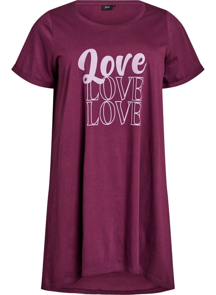 Kort&aelig;rmet natkjole i &oslash;kologisk bomuld, M&oslash;rk Bordeaux, Packshot image number 0