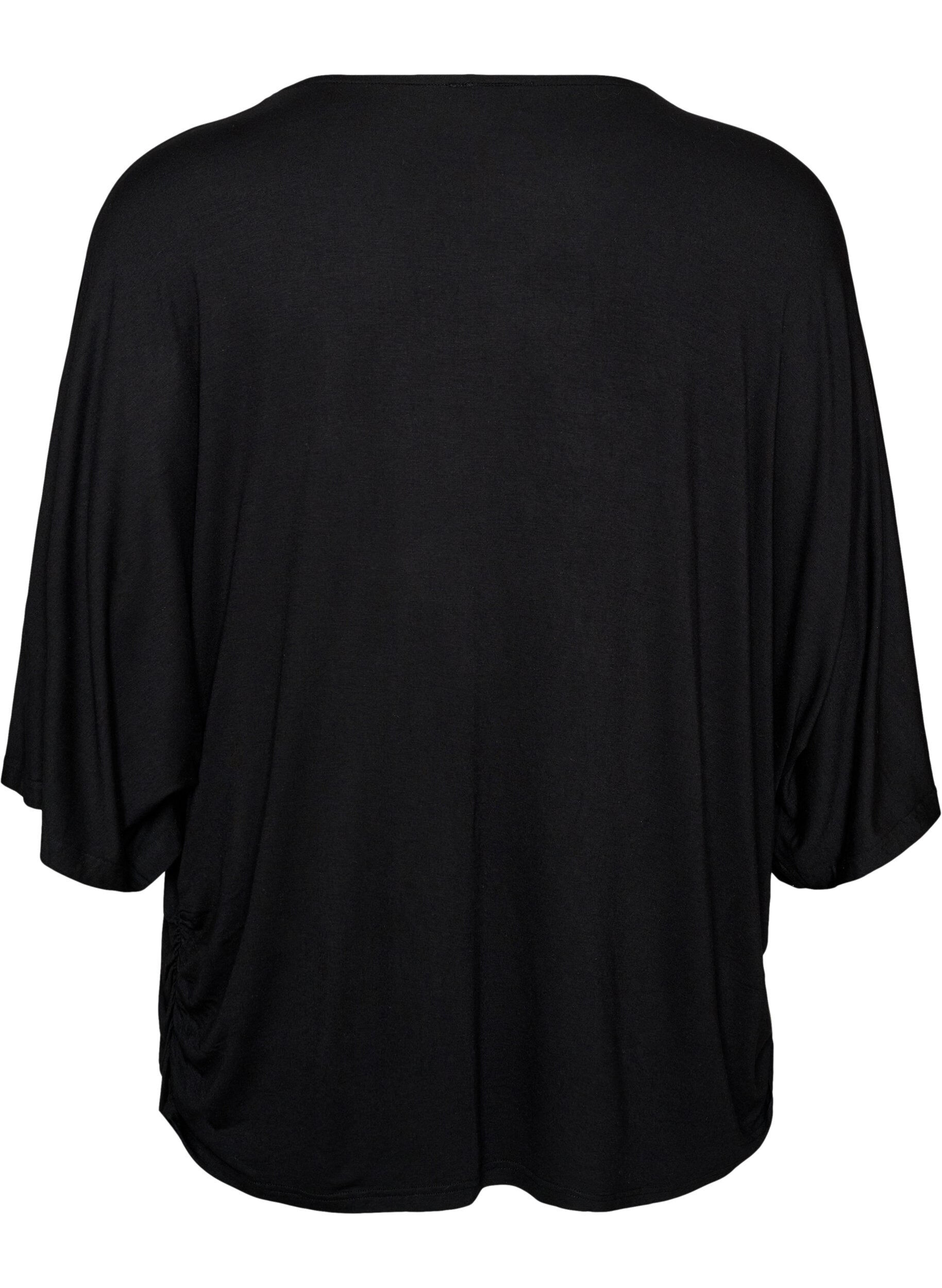 ZizziJerseybluse med albuelange &aelig;rmer og balloneffekt, Sort, Packshot image number 1