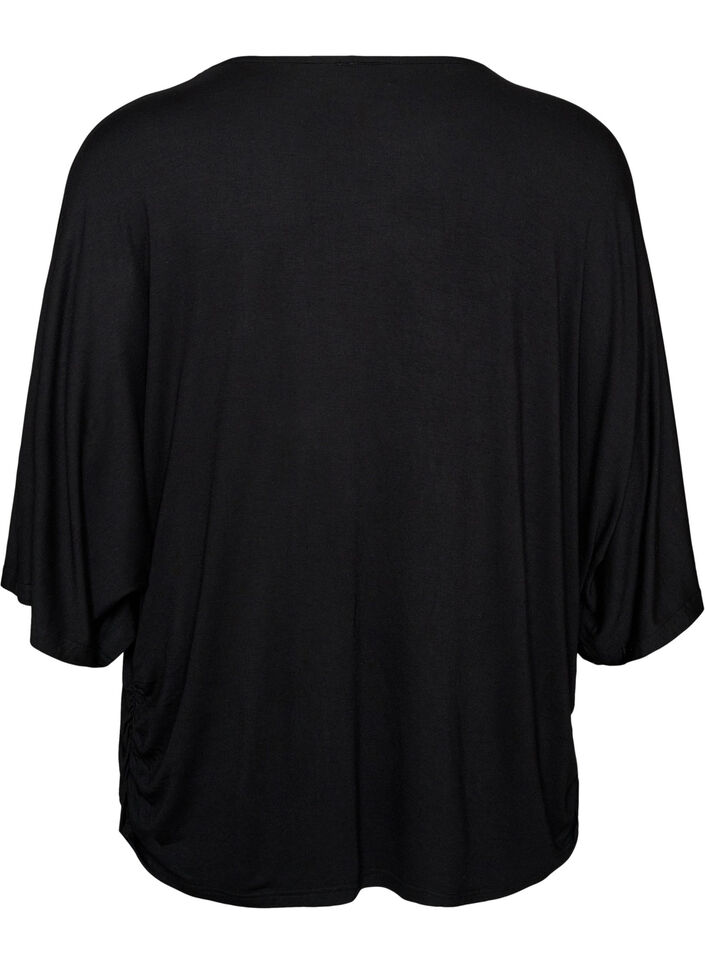 Jerseybluse med albuelange &aelig;rmer og balloneffekt, Sort, Packshot image number 1