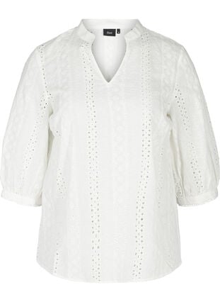 Bomulds bluse med broderi anglaise, Bright White, Packshot image number 0
