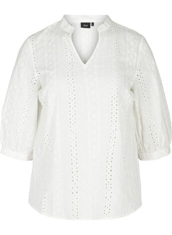 Bomulds bluse med broderi anglaise