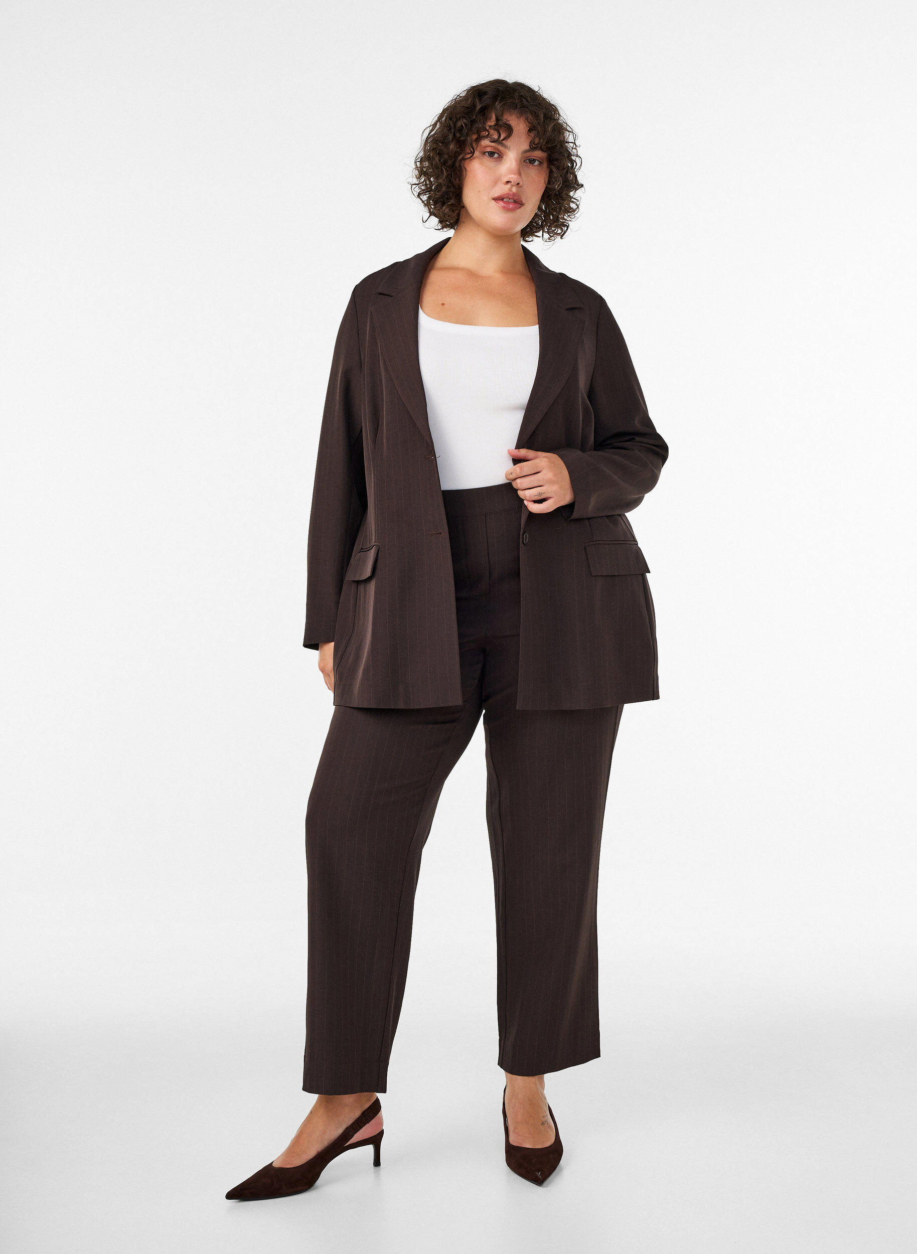 ZizziBlazer med lommer og slids, Brun, Model image number 1