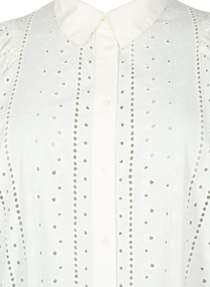Skjortekjole i bomuld med broderi anglaise, Off White, Packshot image number 2