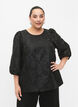 Bluse i jacquard med 3/4 ærmer, Black, Model image number 0