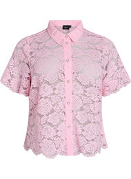 Skjortebluse i blonde med perleknapper, Lyser&oslash;d