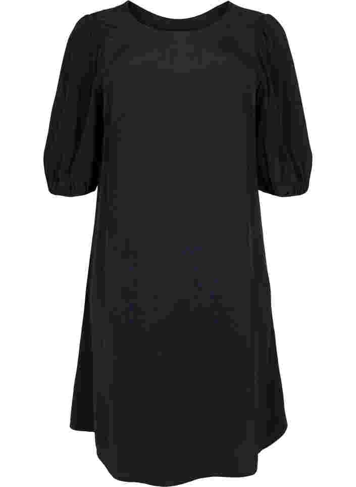 Viskose kjole med rygdetalje, Black, Packshot image number 0