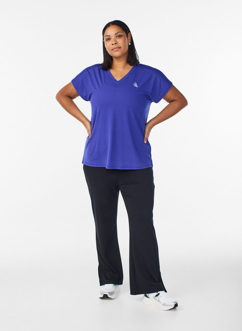 L&oslash;s tr&aelig;nings t-shirt med v-hals, Lilla, Model image number 1