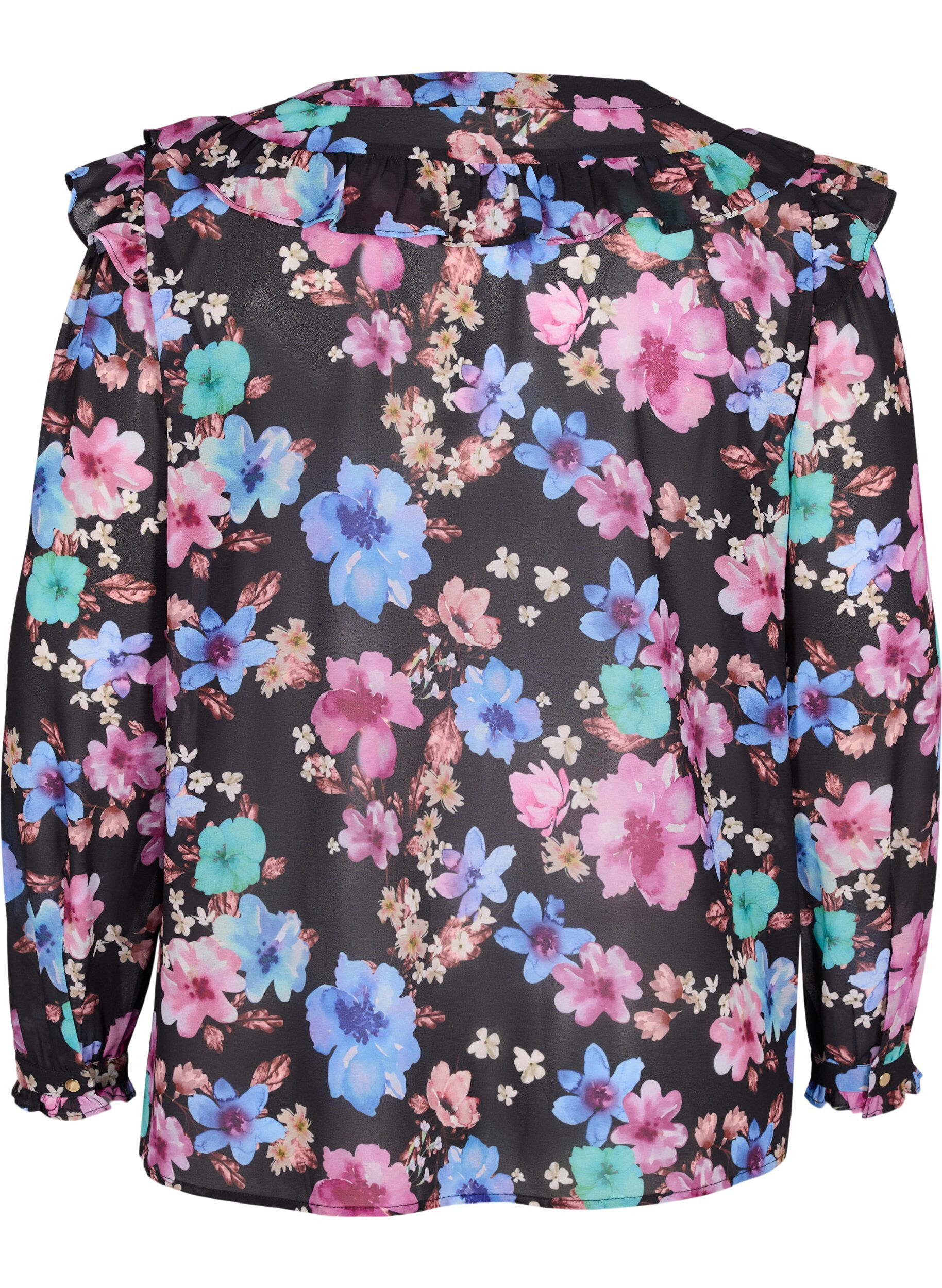 Zizzi Blomstret bluse med fl&aelig;sedetaljer, Bright Fall Print, Packshot image number 1