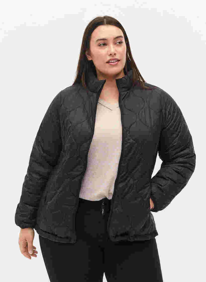 Quiltet jakke med lynlås og lommer , Black, Model