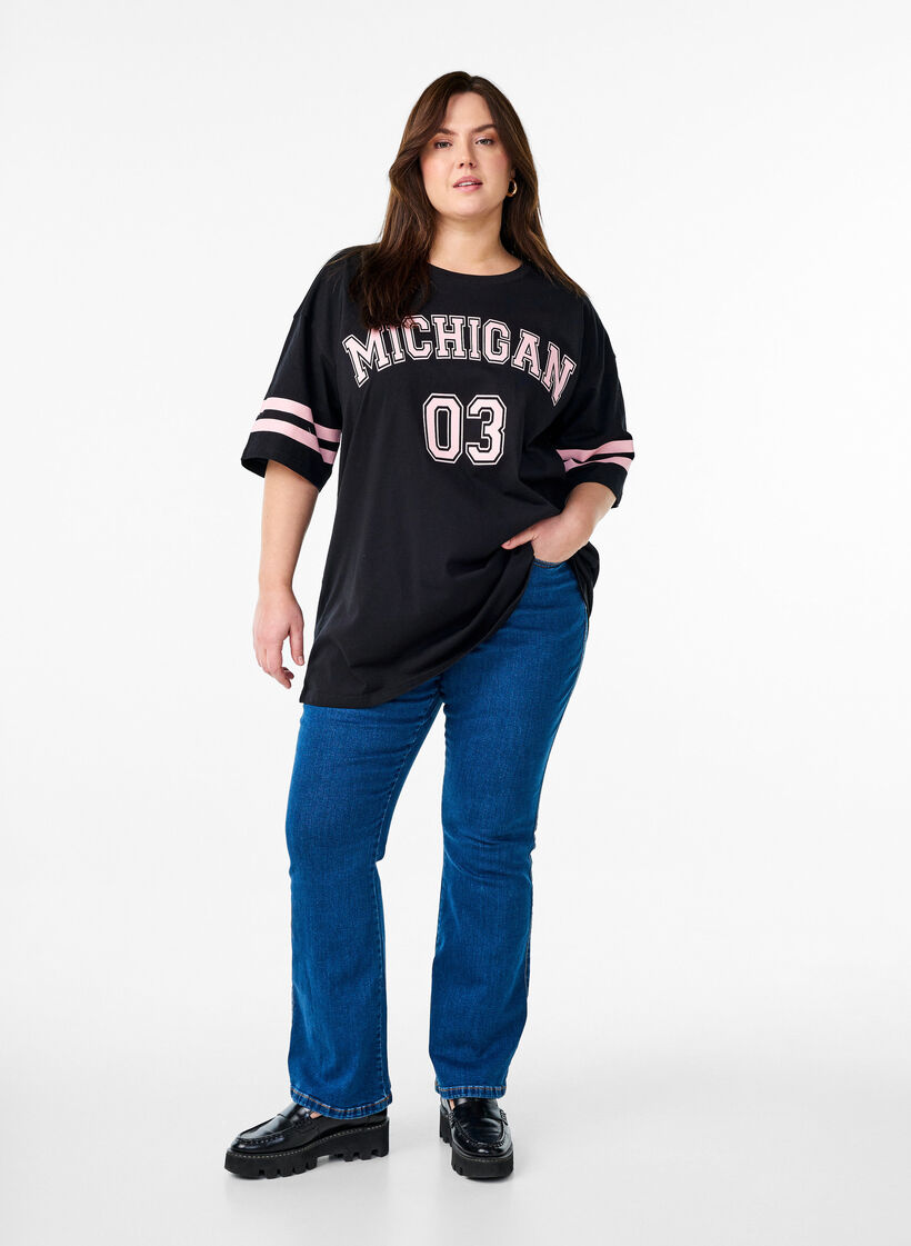 Sporty oversize college t-shirt, Sort, Model image number 1