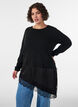 Strikbluse med lag-p&aring;-lag-effekt og blondekant, Sort, Model image number 0