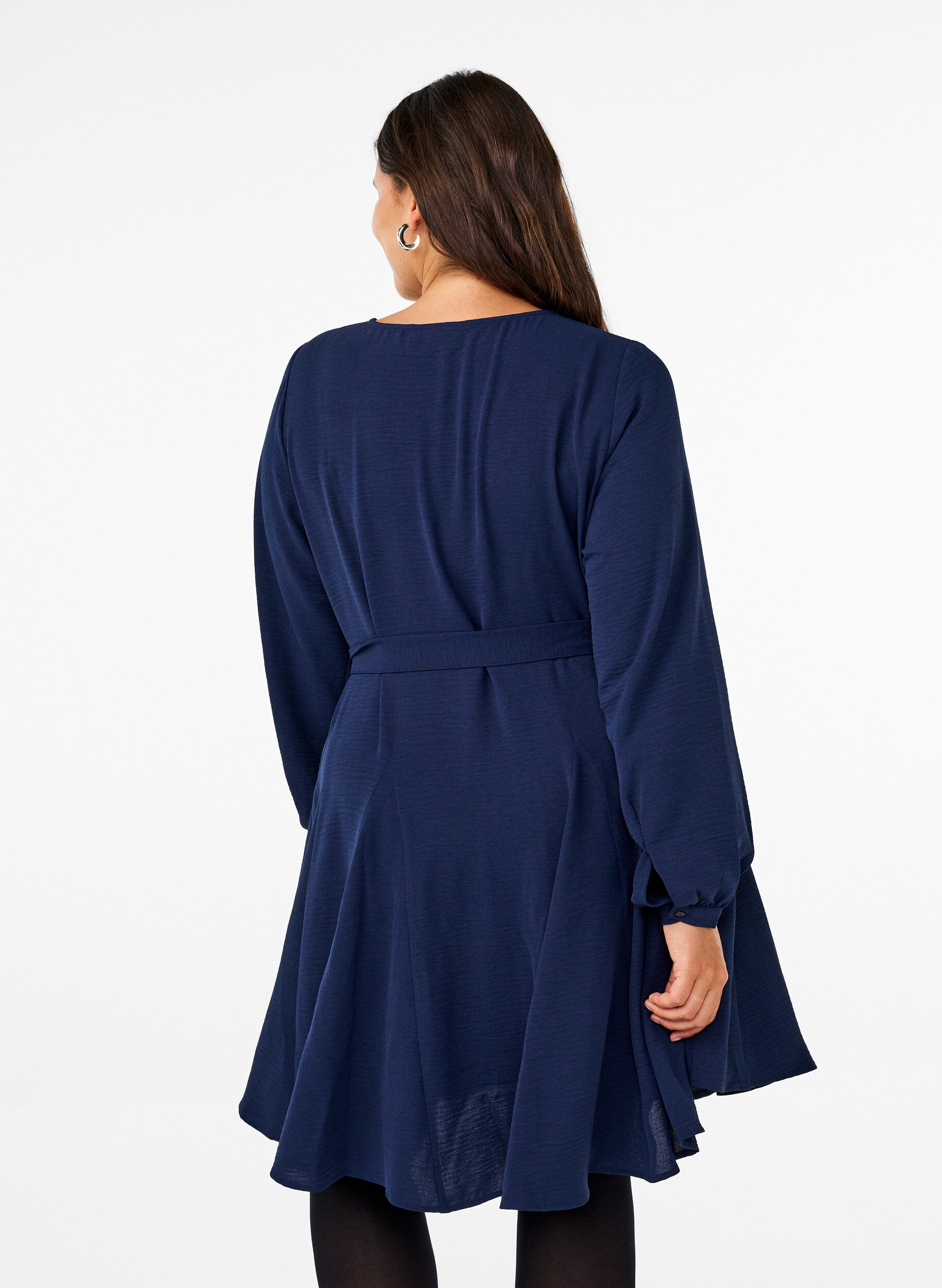 Zizzi Lang&aelig;rmet kjole med bindeb&aring;nd, Navy Blazer, Model image number 1