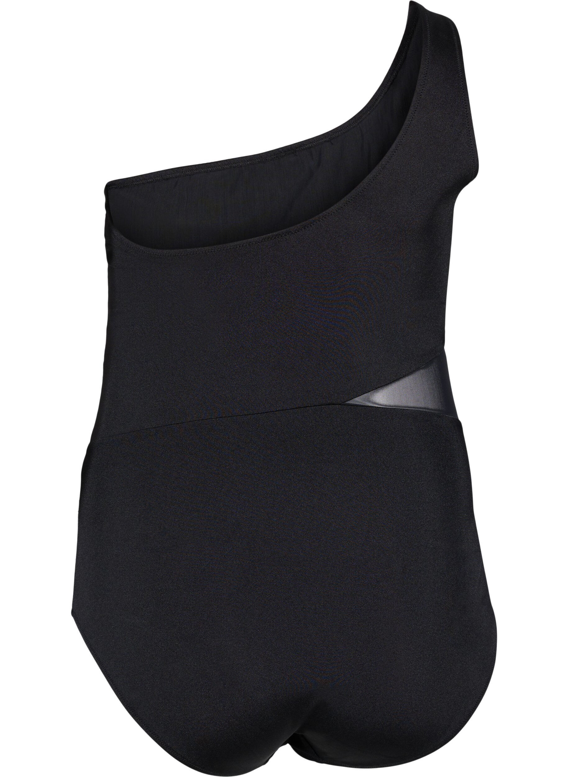 Zizzi One-shoulder badedragt med mesh, Black, Packshot image number 1