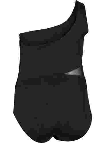 One-shoulder badedragt med mesh, Black, Packshot image number 1