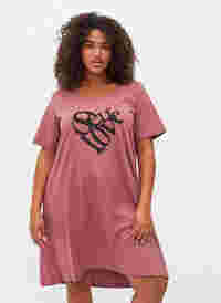 Kortærmet bomulds natkjole med tryk , Rose Brown W. Self, Model