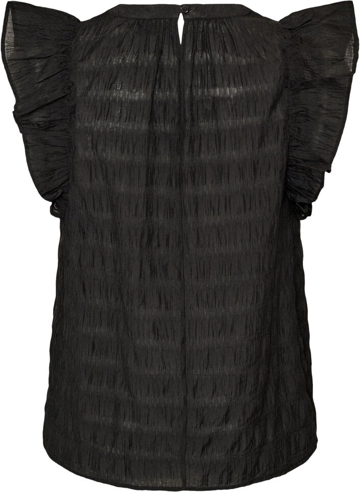 &AElig;rmel&oslash;s bluse med struktur og fl&aelig;ser, Sort, Packshot image number 1