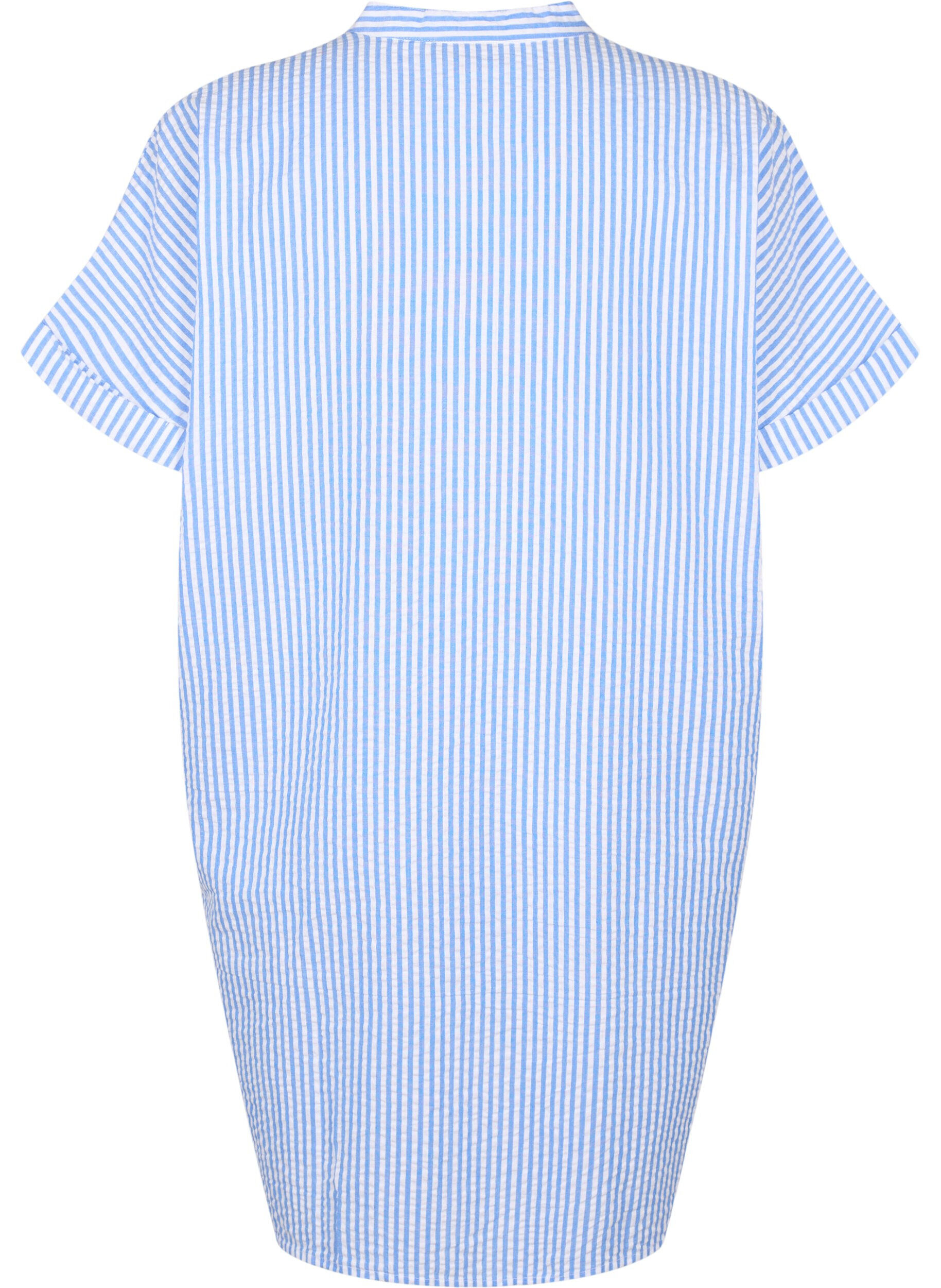 Zizzi Stribet skjorte med brystlommer, Light Blue Stripe , Packshot image number 1