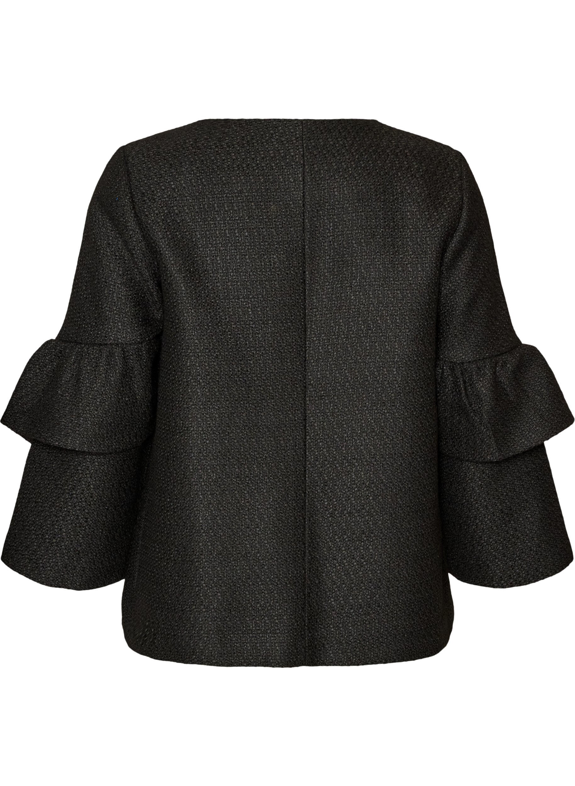 ZizziBoucl&eacute;jakke med fl&aelig;sedetaljer, Sort, Packshot image number 1