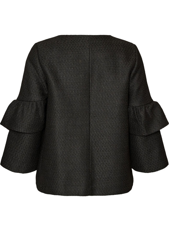 Boucl&eacute;jakke med fl&aelig;sedetaljer, Sort, Packshot image number 1