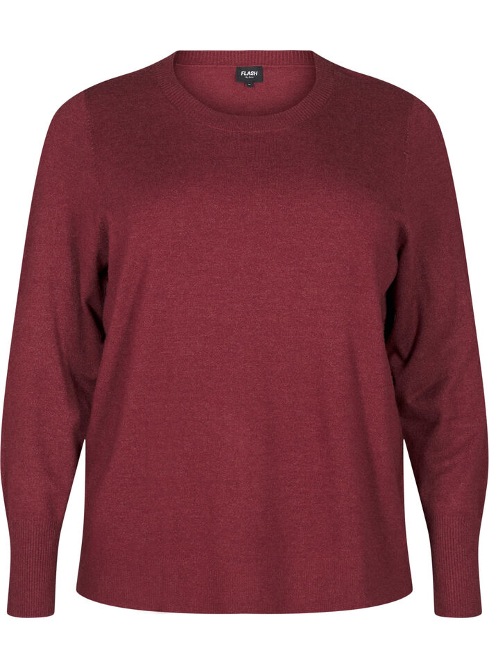 Strikbluse med rund hals, R&oslash;d, Packshot image number 0