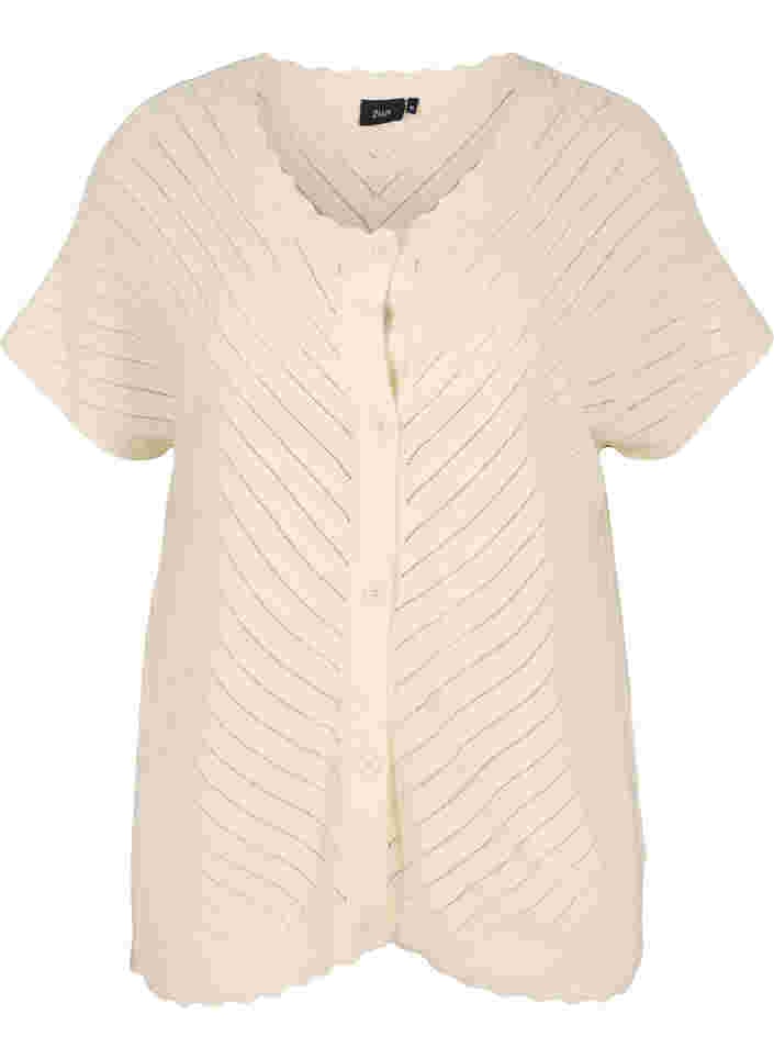 Strik cardigan med korte ærmer, Warm Off-white, Packshot image number 0