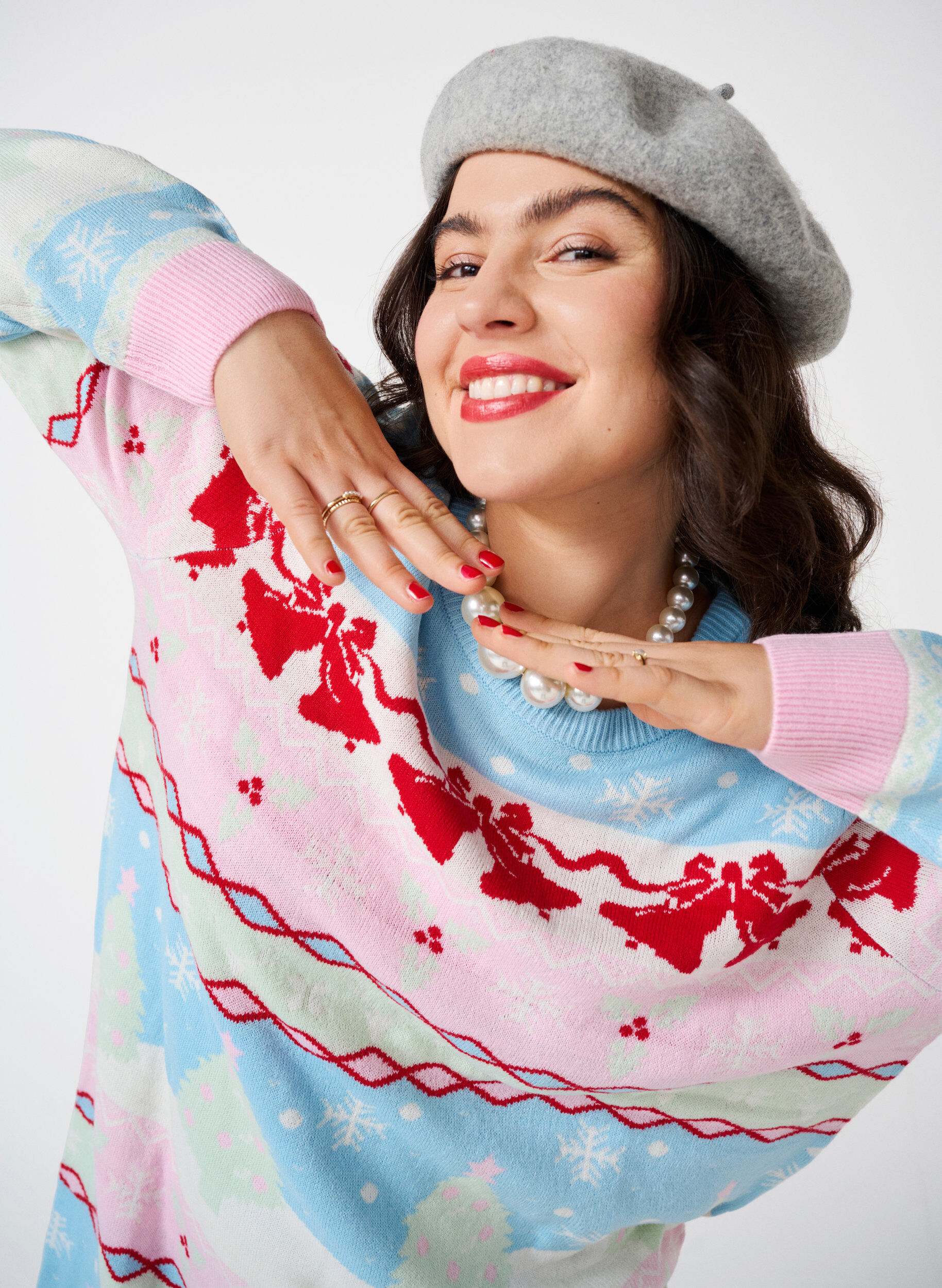 Zizzi Strikkjole med julemotiv, Cerulean Comb, Image image number 0