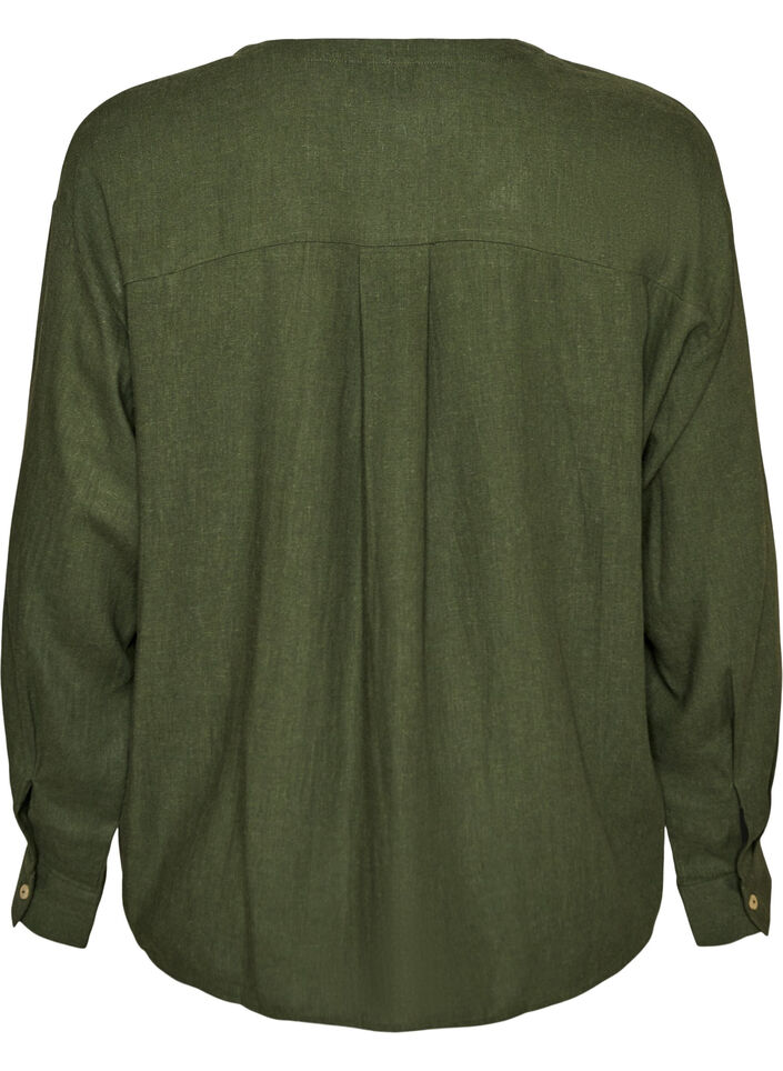 Bluse i h&oslash;r og viskose med V-udsk&aelig;ring, Gr&oslash;n, Packshot image number 1