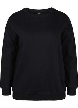 Bomulds sweatshirt med snøredetaljer, Black, Packshot image number 0