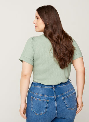 Kortærmet rib t-shirt i viskose mix, Lily Pad, Model image number 1