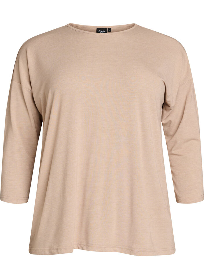 Jerseybluse med 3/4 &aelig;rmer, Beige, Packshot image number 0