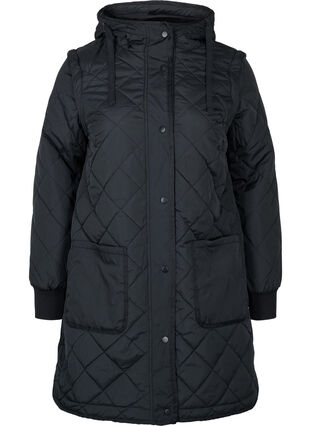 Quiltet 2-i-1 jakke med aftagelige ærmer, Black, Packshot image number 0