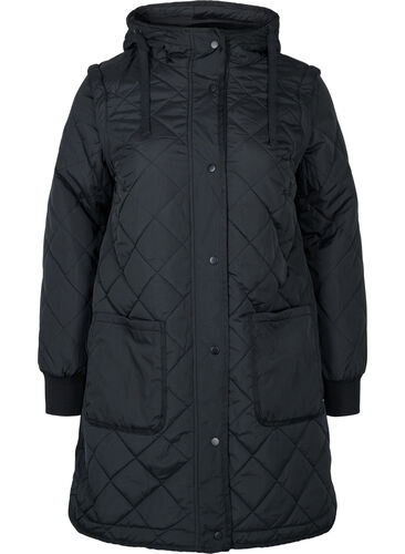 Quiltet 2-i-1 jakke med aftagelige ærmer, Black, Packshot image number 0