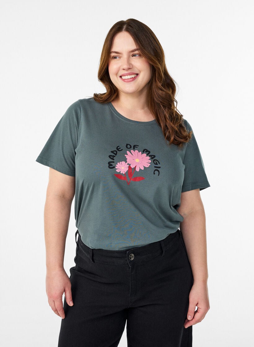 T-shirt med motiv, Gr&oslash;n, Model image number 0