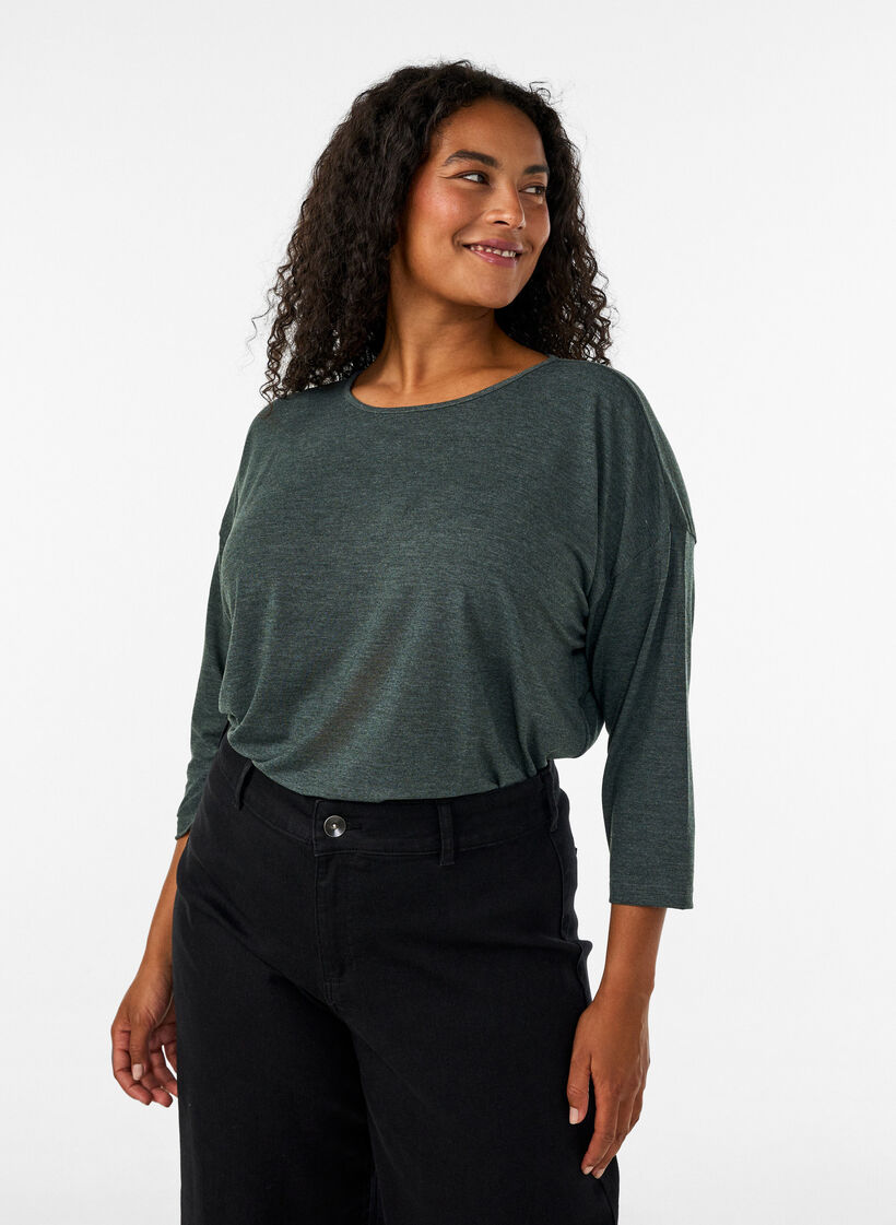 Jerseybluse med 3/4 &aelig;rmer, Gr&oslash;n, Model image number 0