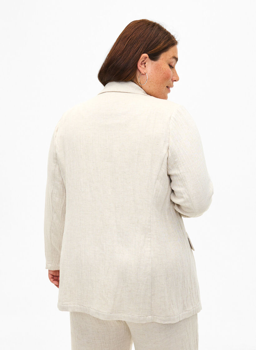 Blazer i materialemix med hør, Rainy Day, Model image number 1