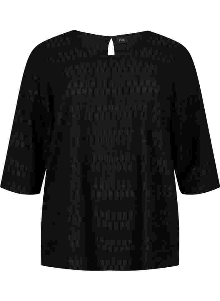 Mønstret bluse med 3/4 ærmer, Black, Packshot image number 0