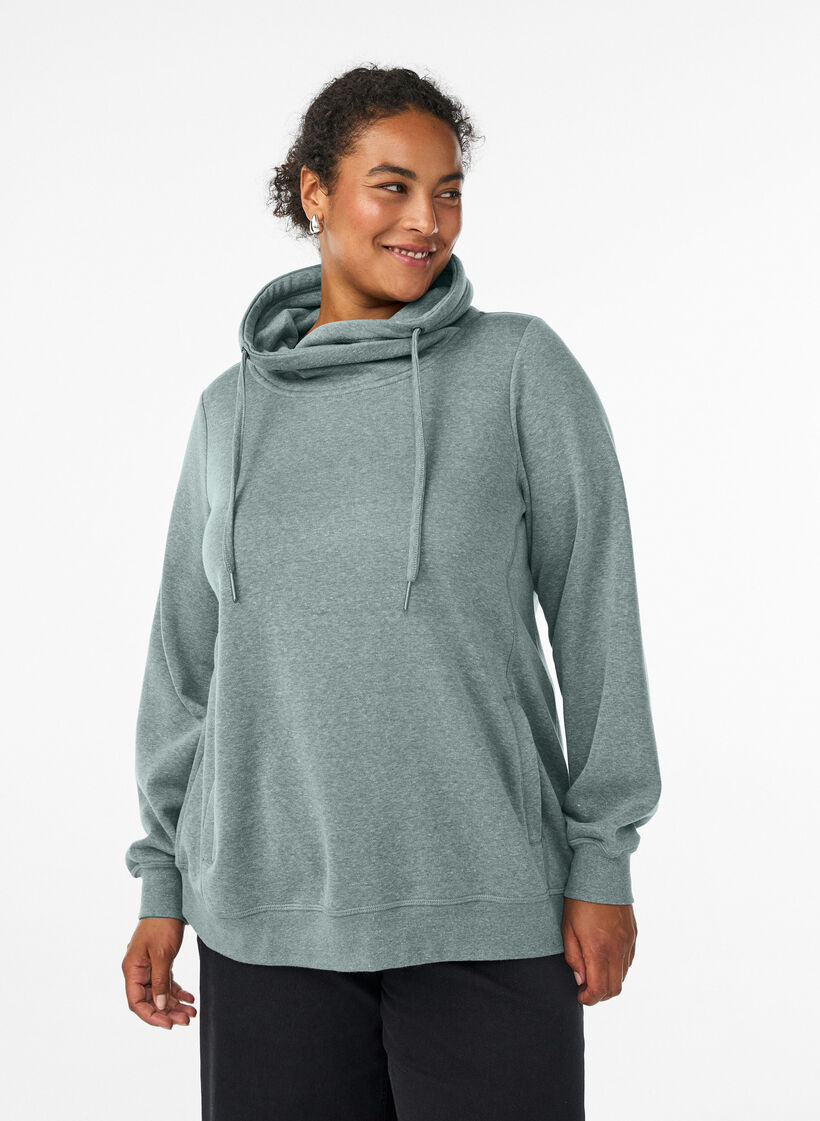 Sweatshirt med h&oslash;j krave og lommer, Gr&oslash;n, Model image number 0