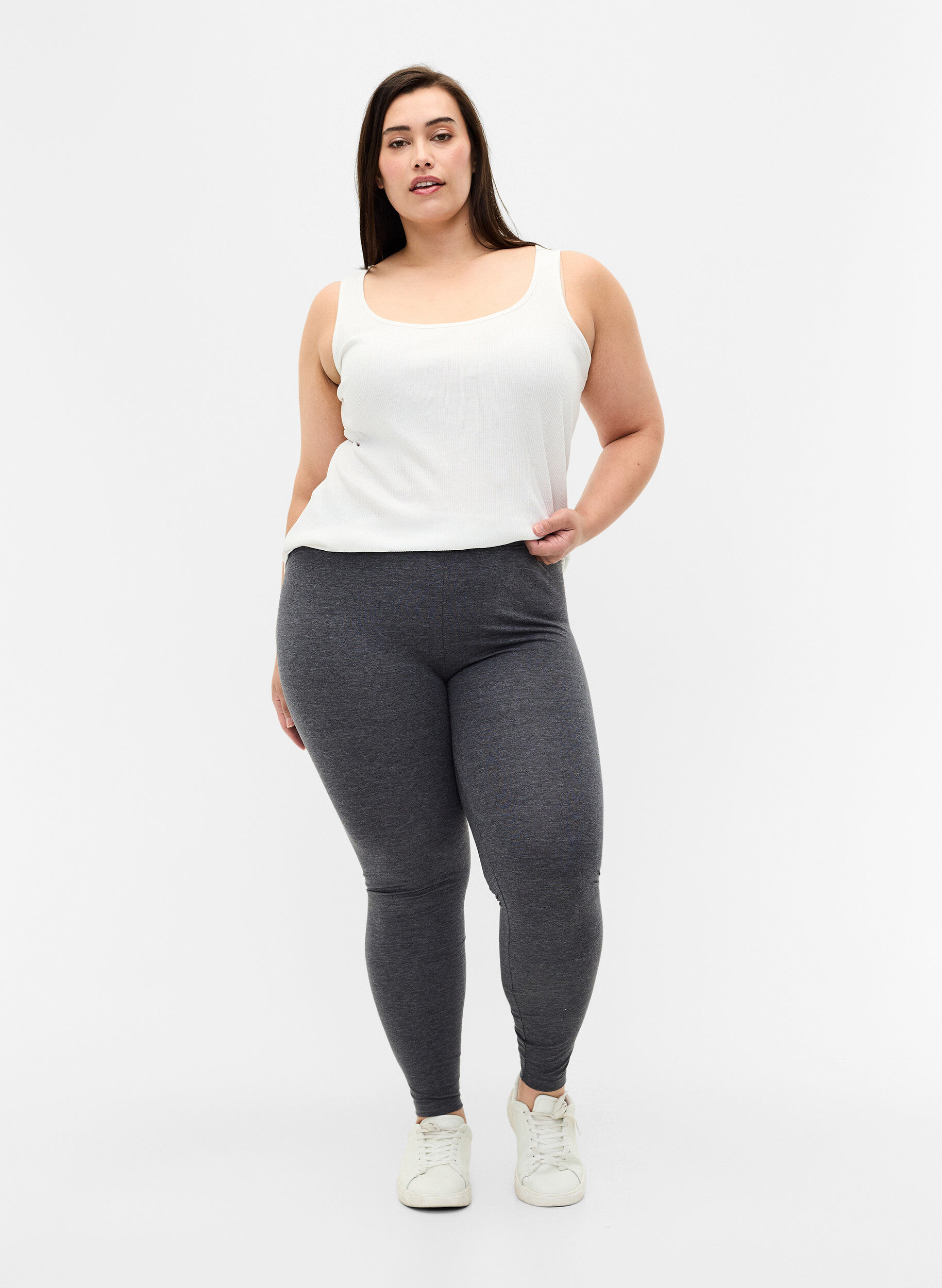 Zizzi Gr&aring;melerede leggings, Dark Grey Melange, Model image number 2