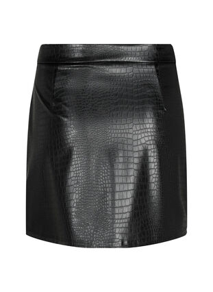Nederdel i imiteret læder med dyremønster, Black, Packshot image number 1