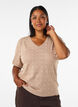 Kort&aelig;rmet strikbluse med pointellem&oslash;nster, Beige, Model image number 0