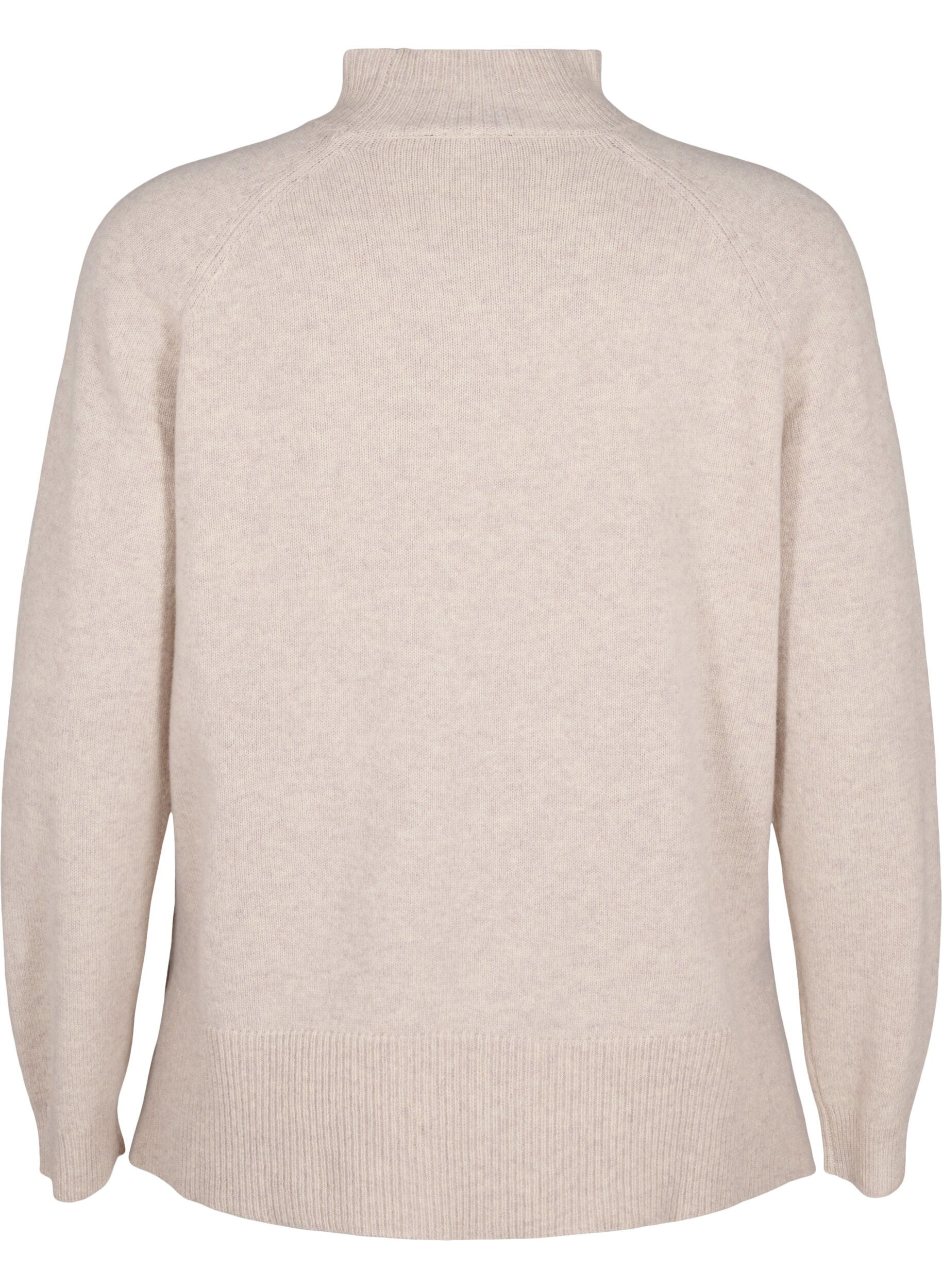 Zizzi Strikbluse i merinould med turtleneck, Pumice Stone Mel., Packshot image number 1
