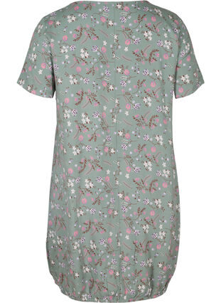 Kortærmet viskose kjole med print, Chinois Green Flower, Packshot image number 1